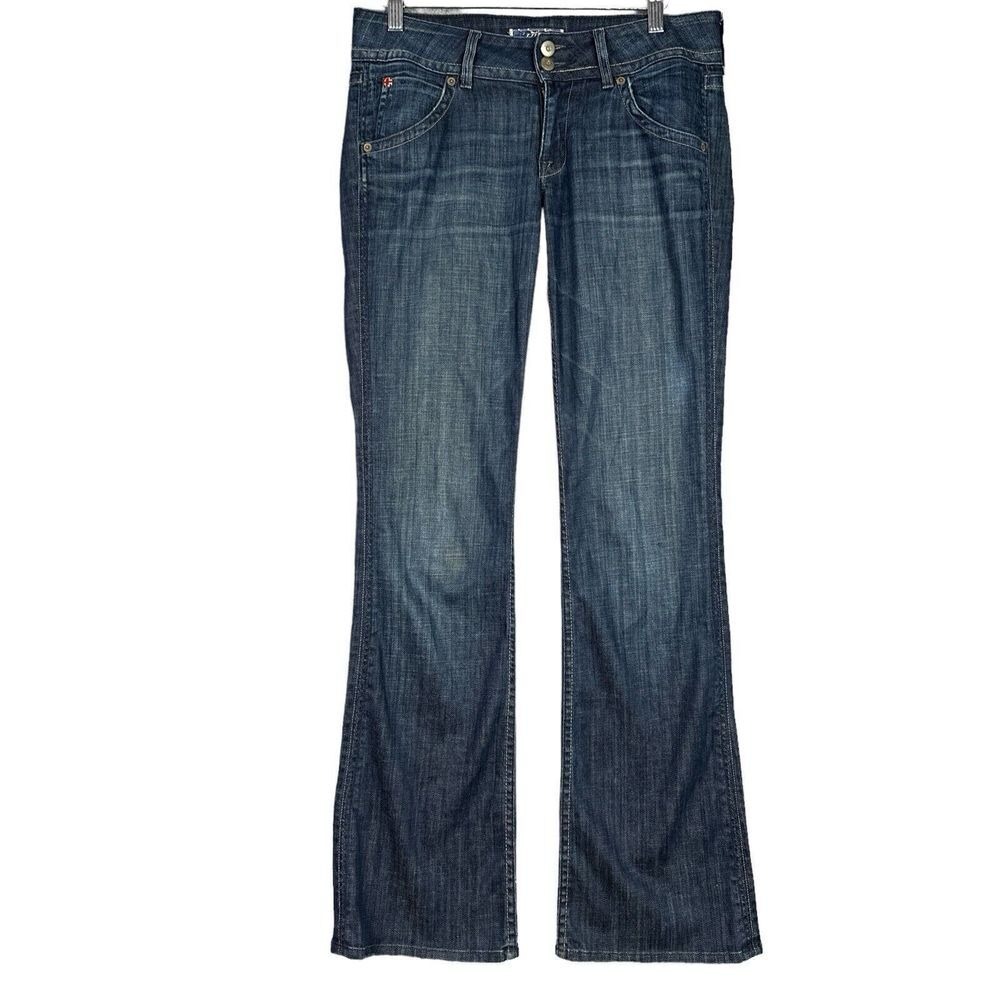 Vintage Y2K Hudson Jeans Womens Low Rise Flare Sz 28 Blue Flap Back Pockets